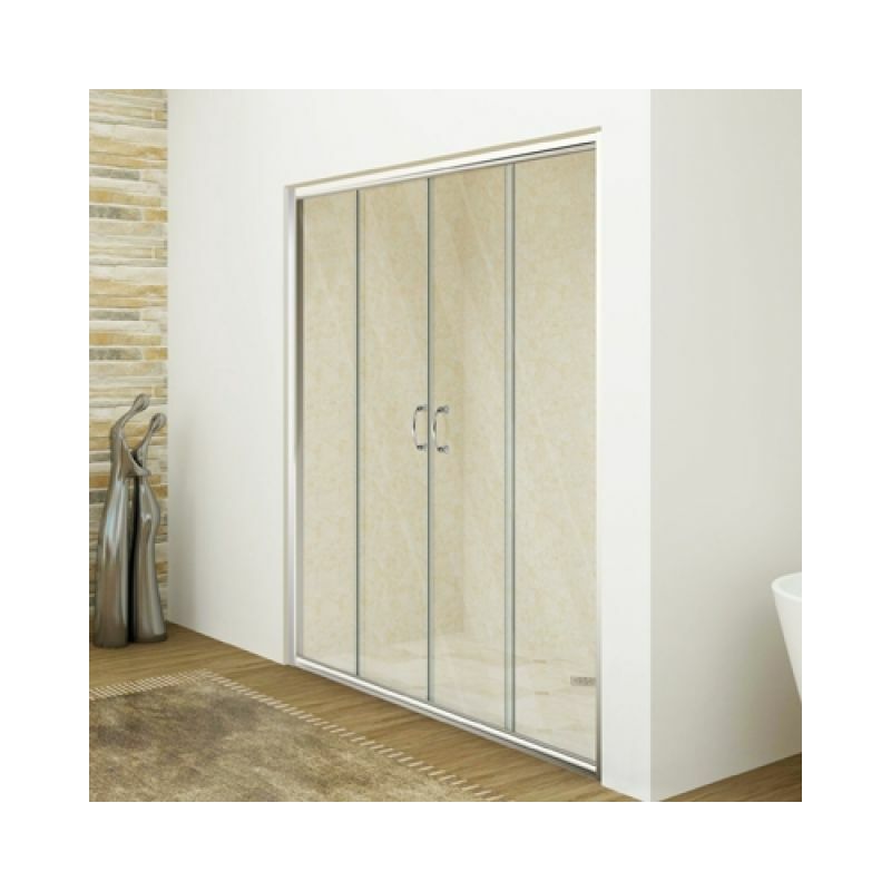 Box Doccia A 4 Ante Scorrevoli - Cristallo Trasparente 6mm, Anticalcare, 140cm