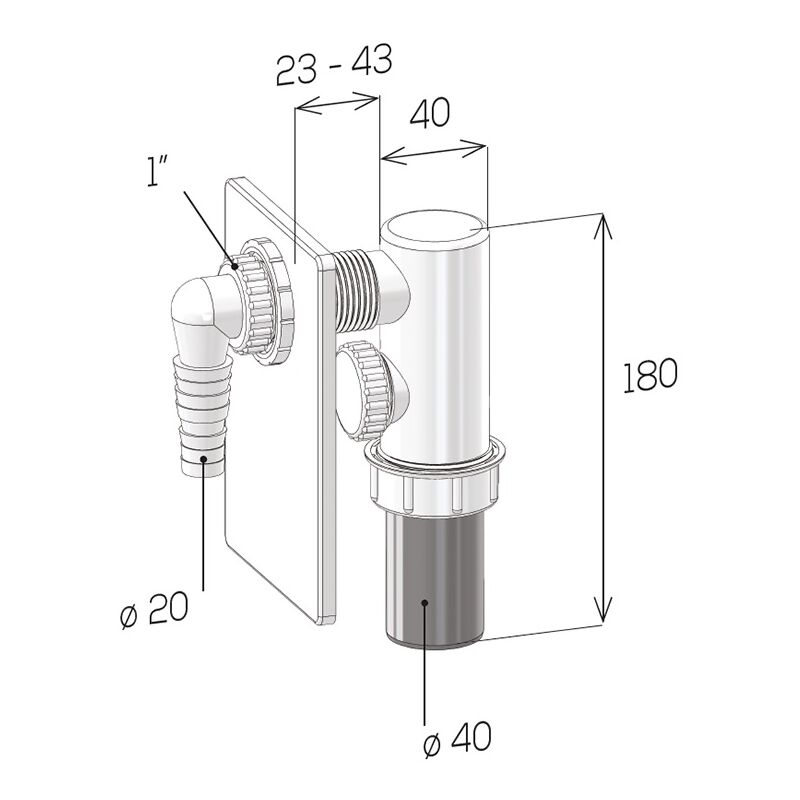 SIFONE INCASSO LAVATRICE IN PP - CON PIASTRA ABS D. 40