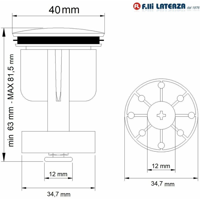 TAPPO METALLO LAVANDINO Ø 40 SALTERELLO SALTARELLO PILETTA LAVABO BIDET  1&ampquot1/4