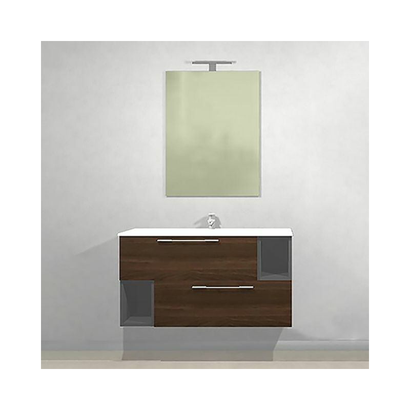 Mobile bagno a terra 100cm rovere chiaro con lavabo e specchio mod