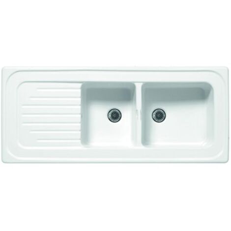 LAVELLO DA INCASSO IN CERAMICA MOD. C281 CON 2 VASCHETTE 116 x 50 Bianco