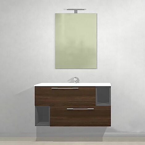 Mobile bagno a terra 100cm rovere chiaro con lavabo e specchio mod