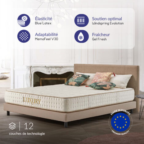 Matelas à Ressorts 180x200 cm - Luxury  - Matelas Ressorts Ensachés Haut de Gamme, Multicouches Mousse à mémoire de forme HR + Blue Latex, Confort Mi-Ferme, Épais 26 cm