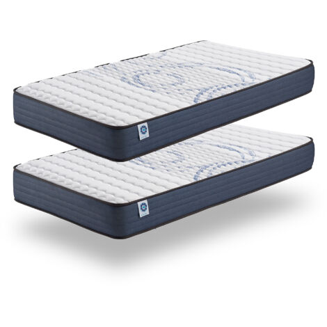 Pack de 2 matelas Perfect Sleep 90x190 cm - Soutien Blue Latex - Mousse à mémoire de forme HR - Noyau de polyuréthane - 7 Zones de Confort - Tissu 3D Respirant - 15 cm