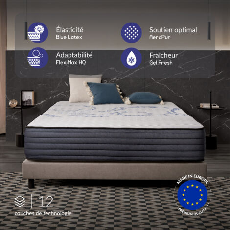 Pack de 2 matelas Perfect Sleep 80x200 cm - Soutien Blue Latex - Mousse à  mémoire de forme HR - Noyau de polyuréthane - 7 Zones de Confort - Tissu 3D Respirant - 30 cm (1/5)