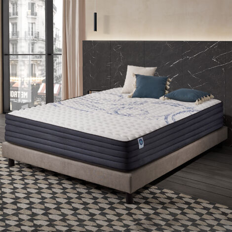 Naturalex - Matelas Perfect Sleep - 140x190 cm - Mousse mémoire de forme HR, Blue Latex, Hypoallergénique - Très ferme - 7 zones de confort - Face été/Hiver - Très épais 32cm