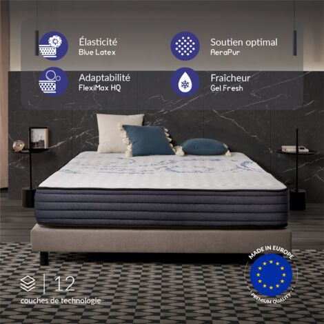 Naturalex - Matelas Perfect Sleep - 120x190 cm - Mousse mémoire de forme HR, Blue Latex, Hypoallergénique - Ferme - 7 zones de confort - Face été/Hiver - Épais 26 cm (1/4)
