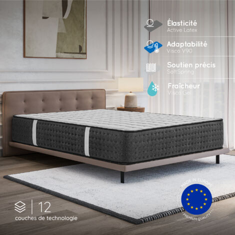 Matelas EQUINOX 140x190 cm-Hybride-Ressorts Ensachés-Mémoire de Forme-Mousse HR 35 kg-Latex-Confort mi-ferme-Réversible-30 cm