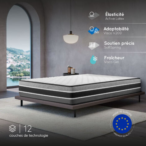 Matelas FELIS 140x190 cm, Épaisseur 30 cm, Hybrid, Ressorts ensachés, Blue Latex, Mousse Viscoélastique HR adaptative, Soutien mi-ferme, 7 zones