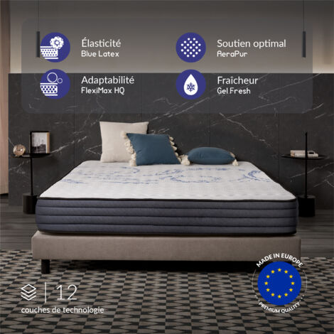 Naturalex - Matelas Perfect Sleep - 120x190 cm - Mousse mémoire de forme HR, Blue Latex, Hypoallergénique - Équilibré - 7 zones de confort - Face été/Hiver (1/4)