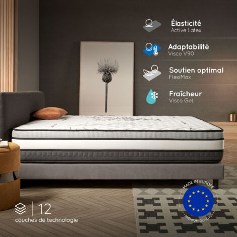 Matelas Solar 180x200 - Soutien Blue Latex - Mousse à mémoire HR - Excellent Confort - Haute Qualité - Respiration Optimale -Très épais 30 cm