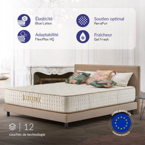 Matelas Luxury 180x200 Mousse à Mémoire de Forme HD - Accueil Latex + HR - 7 Zones Grand Confort - Très épais 30 cm (1/3)