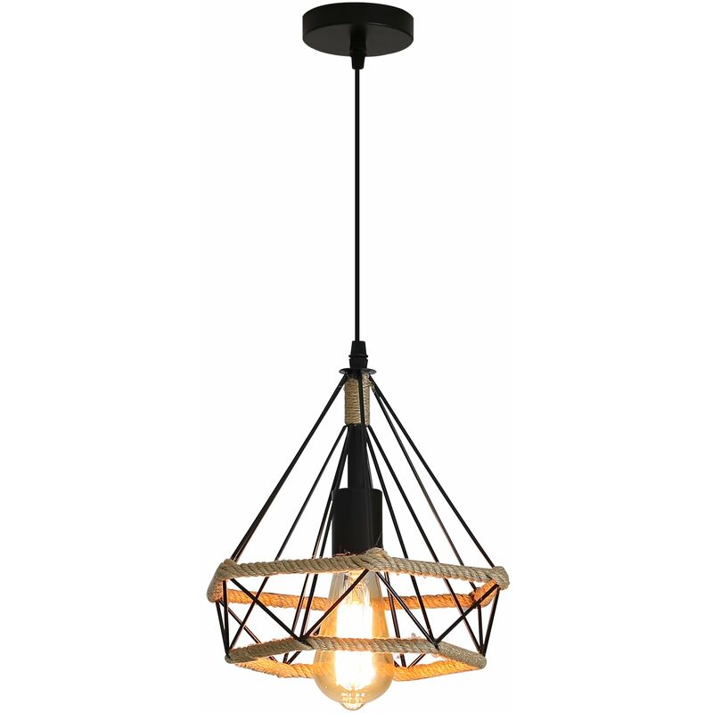 Lámpara Colgante Vintage,Luz de Techo Retro,Iluminación Suspensión industrial cuerda de cá?amo Loft luz E27,Diámetro 25 cm,Luz de cuerda industrial,Luz Colgante Industrial (1 Pieza)