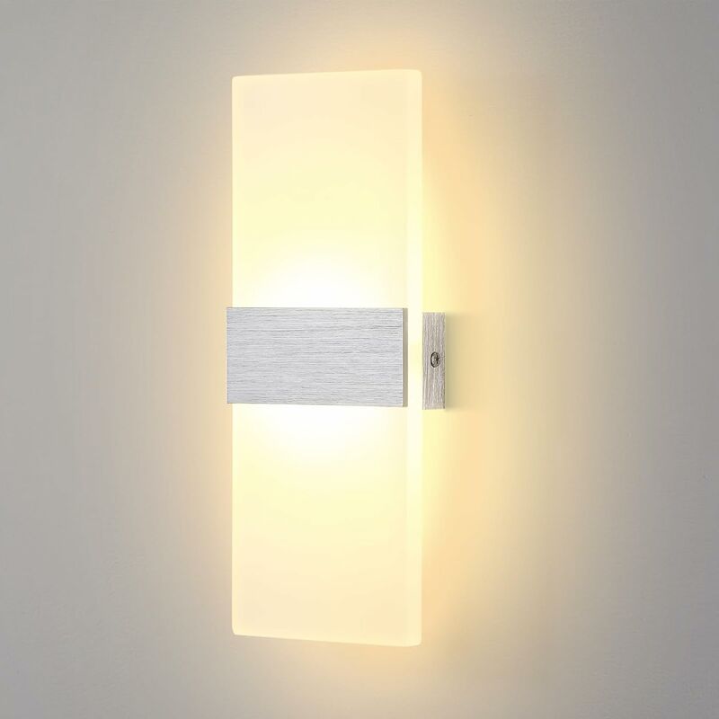 Lámpara de pared Interior 12W Moderna Apliques de Pared, Blanco Cálido 3000K, Aplique Pared Interior Iluminación Luz de Ambiente Perfecto para Dormitorio, Bao, Salón, Escalera, Pasillo