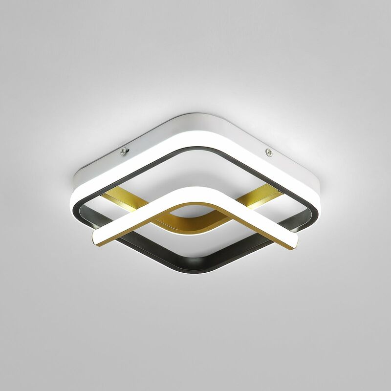 Lámpara de Techo Cuadrada, Plafon de Techo LED, 23W 6000K (Luz Blanca Fría), Lámpara de Techo de Acrílico Adecuada para Pasillos, Cocina, Sala de Estar, Dormitorio (Oro Negro)