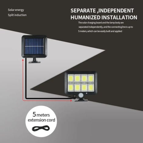 Foco Solar 160 LED Exterior, Lampara Impermeable con Sensor de Movimiento  PIR