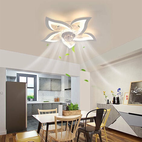 Ventilador de techo silencioso con luz, moderno diseño en forma de flor,  lámpara de techo LED regulable con control remoto, lámpara de techo  ventilador para dormitorio, sala de estar, comedor (dorado) 