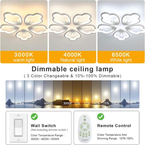 Plafon Led Techo Regulable con Mando a Distancia 30W 3000K-6500K Blanco  Diseño Acrílico Creativo Lámpara