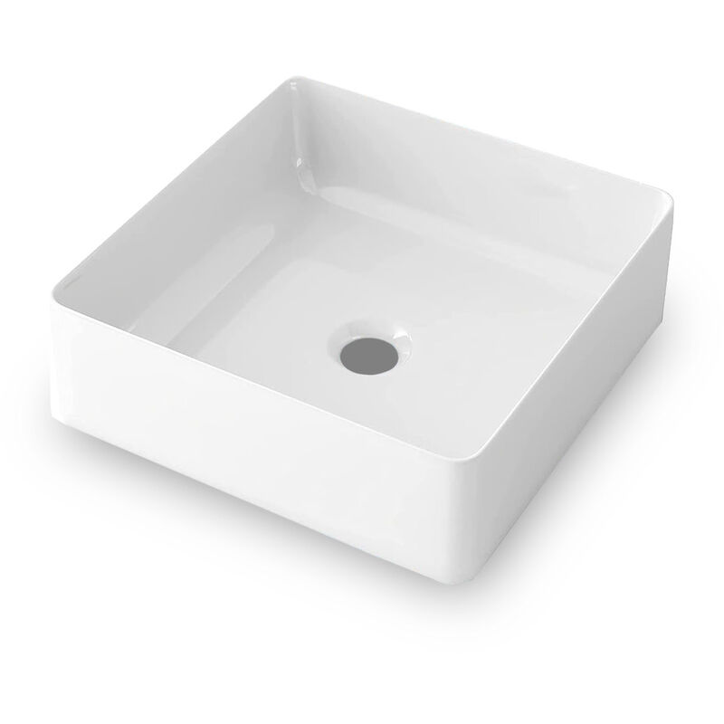 Starbath Plus Lavabo de ceramica sobre encimera cuadrado blanco brillo 31 x 12 cm sfsq30 con forma rectangular medidas 11