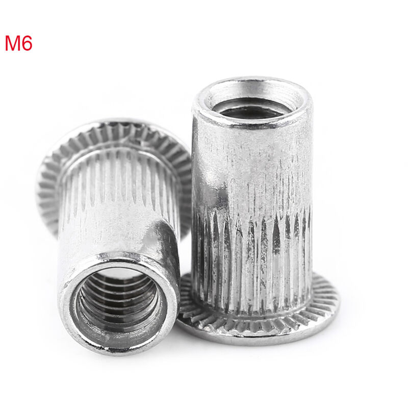 M8 Écrous à rivets aveugles, tête bombée, corps rond rainuré, insert fileté  à extrémité ouverte, 8mm écrou moleté en acier zingué, rivet pour acier,  alliage, cuivre, plastique (5 pcs.) : : Auto