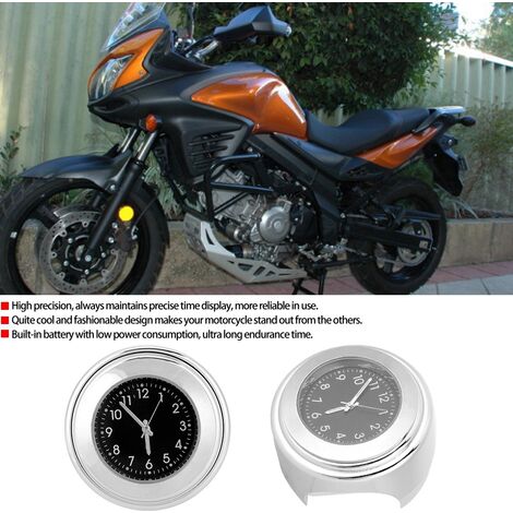 Horloge de Cadran du Guidon de Moto 22-25 mm - Argent / le Noir