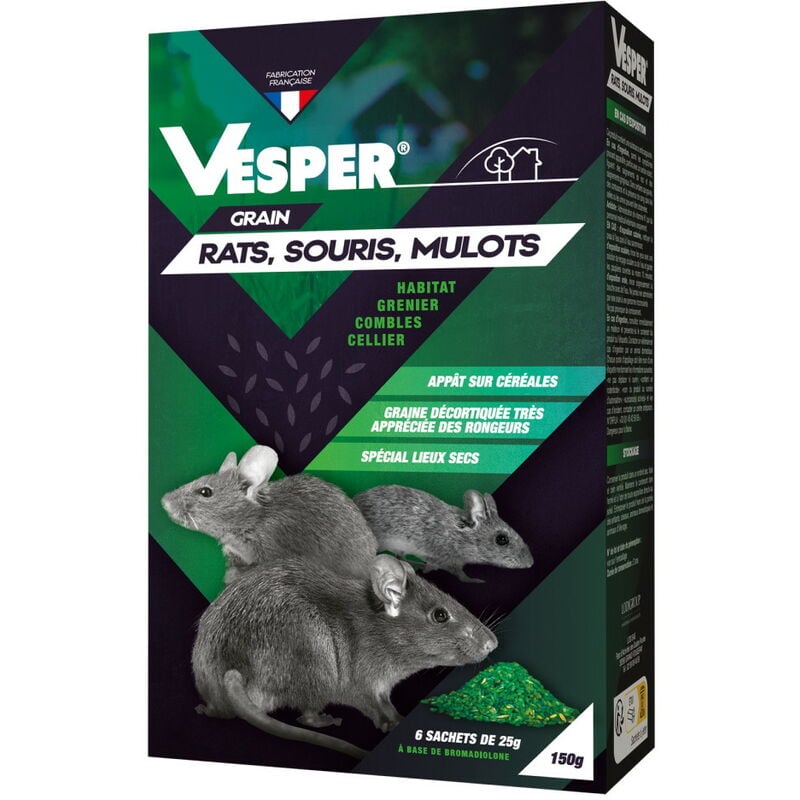 Esca per cereali pronta all'uso per ratti, topi, topolini - 6 bustine da 25  g Vesper