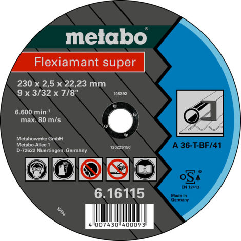 Metabo Flexiamant super 230x2,5x22,23 Stahl, Trennscheibe, gerade Ausführung Metabo Flexiamant super 230x2,5x22,23 Stahl, Trennscheibe, gerade Ausführung