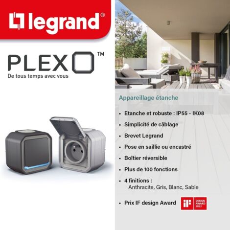 Legrand 070725 Adattatore Impermeabile Plexo Per Funzione Mosaico - 2 Moduli, Bianco, Antimicrobico, IP55 - 2
