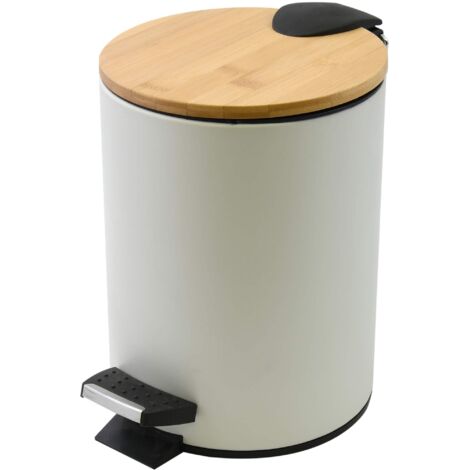 Spirella - Pattumiera da Bagno con Pedale in Acciaio Adonis - Coperchio in bambù - Chiusura Ammortizzata Facile, Freno anticaduta, Contenitore Interno - 30 Litri - Nero Opaco
