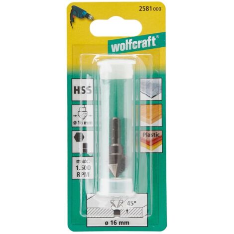 Wolfcraft 2581000 Svasatore conico 16 mm HSS 1/4 (6.3 mm) 1 pz. (1/3)