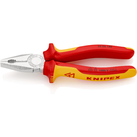 KNIPEX 03 06 180 SB Pinza universale isolati con manici rivestiti in materiale bicomponente, collaudati VDE cromata 180 mm