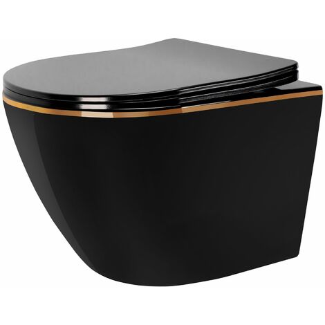 REA WC SCHÜSSEL RANDLOS CARLO MINI DUROPLAST FLAT BLACK GOLD EDGE