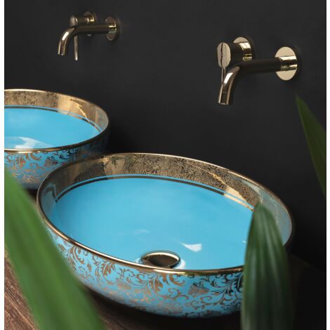 REA AUFSATZWASCHBECKEN MARGOT GOLD LIGHT BLUE
