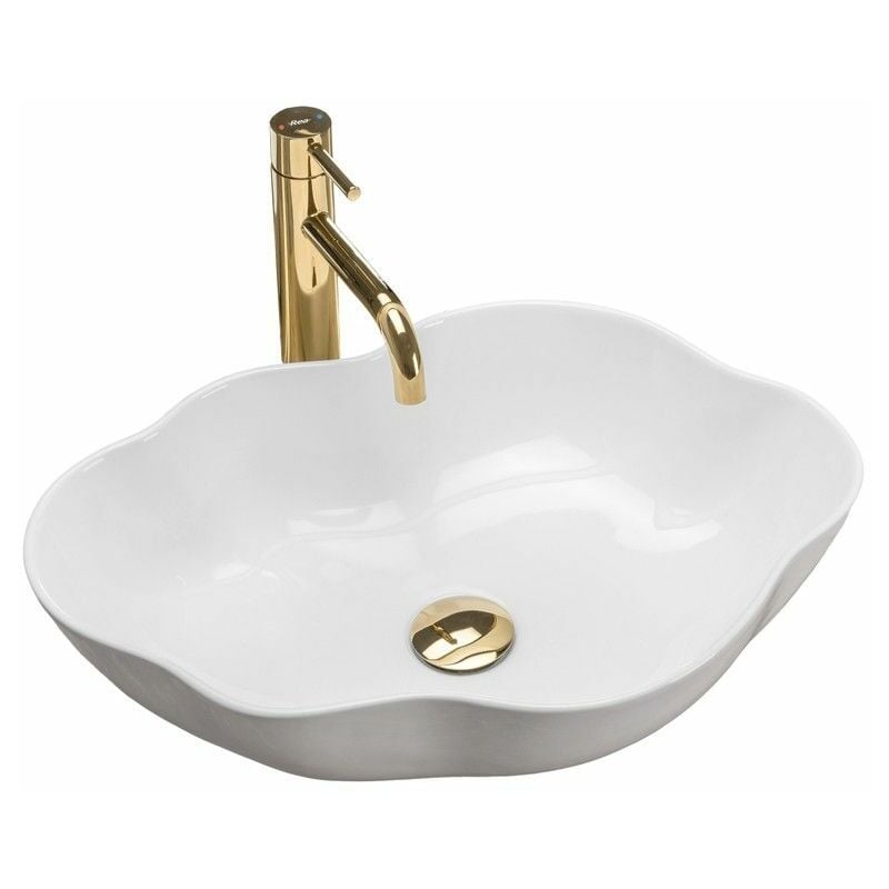 Lavabo da appoggio 45x32 cm in ceramica nera opaca con decorazione oro