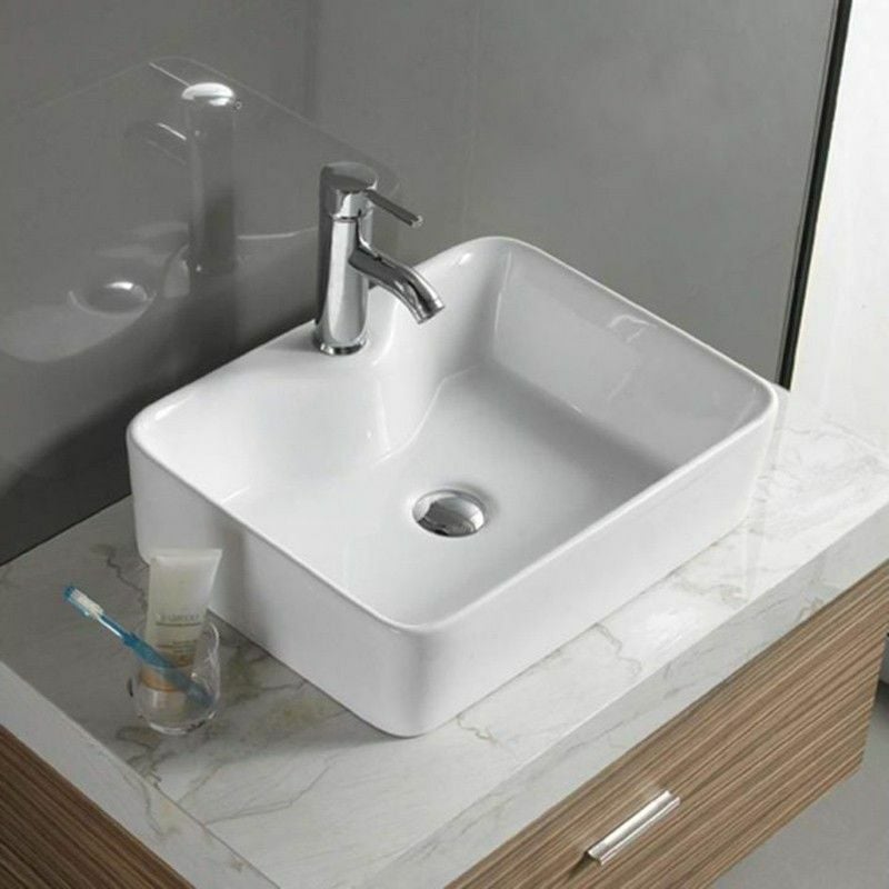 Lavabo d'appoggio ovale OLIMPIA in ceramica, con troppo pieno e foro per  miscelatore, bianco lucido