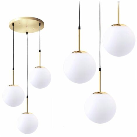 LAMPADA A SOSPENSIONE APP656-3CPR VETRO SFERA ORO 3-PUNTI LUCE E27 20X48X40-130CM REGOLABILE