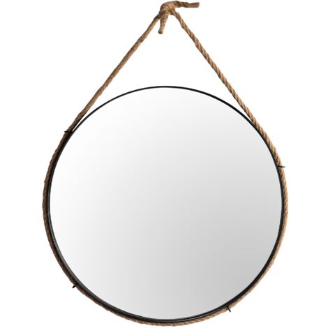 Specchio Rotondo In Corda Di Iuta E Bianco Naturale 30 Cm - Specchio Da Parete Stile Nautico Per Ingresso E Soggiorno - Levandeo
