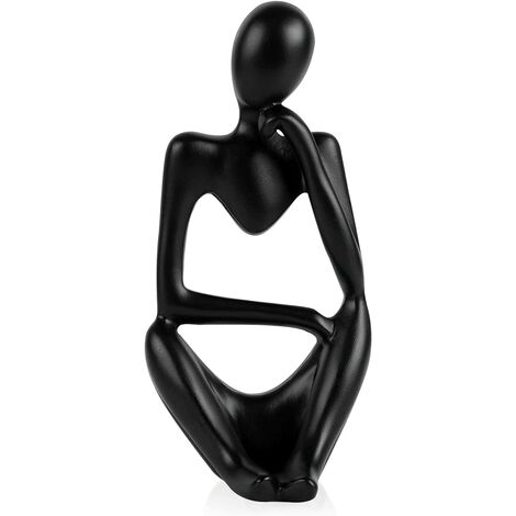 Statue de sculpture abstraite en résine noire de style penseur Figurines de collection Home Office Bookshelf Desktop Decor (Small-Black-Right)