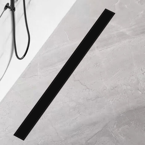 Caniveau de douche -70cm Plateau en verre noir- extra plat en acier inoxydable siphon de douche avec arrêt des odeurs et bonde de bord de crépine, caniveau de douche drain de sol