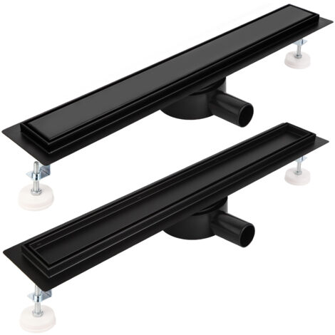 Caniveau de douche 60 cm complet noir, caniveau de vidange en acier inoxydable, caniveau de douche carrelé extra plat avec filtre à cheveux, anti-odeurs et siphon rotatif à 360°