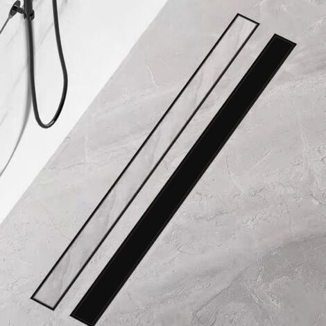 Caniveau de Douche Noir 110 cm à Carreler Inox  sortie d'eau flexible Siphon Sol d'évacuation pour Douche au Sol
