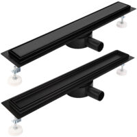 Caniveau de douche 60 cm complet noir, caniveau de vidange en acier inoxydable, caniveau de douche carrelé extra plat avec filtre à cheveux, anti-odeurs et siphon rotatif à 360°