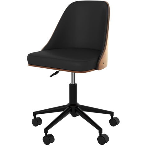 Silla giratoria de oficina con ruedas en madera oscura y PU negro - Georges