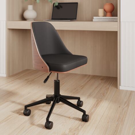 Silla giratoria de oficina con ruedas en madera oscura y PU negro - Georges