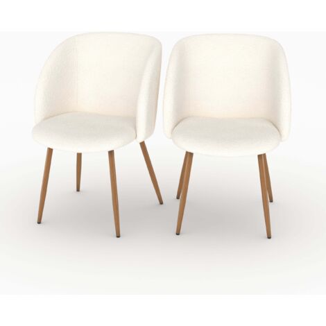 Set de 2 sillas en tejido bouclé beige con patas marrones - Swan (1/4)