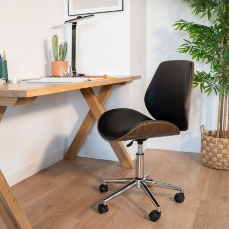 Silla de oficina de madera con ruedas en PU negro - Archie