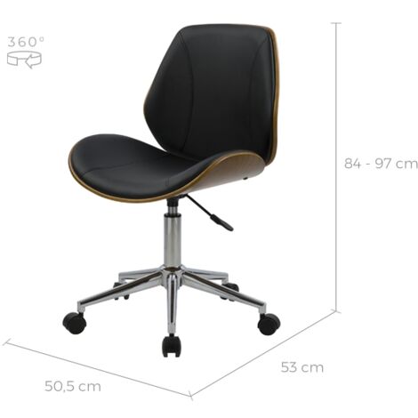 Silla de oficina de madera con ruedas en PU negro - Archie