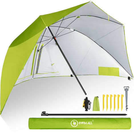 HOMECALL Strandmuschel mit umbrella system UV-resistentes 50+ Umfunktionieren zum Sonnenschirm Strandschirm, für 2-3 Personen-Grun (1/5)