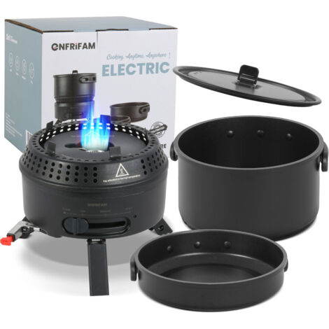ENFRIFAM Topf-Set Campingkocher, Gaskocher Outdoor Kochgeschirr, Tragbar Reisekocher , Aluminium.Kombiniere 700W Elektrische & 2200W Gas, 1 flammig, für 2-4 Personen , für Picknick Backpacking Camping