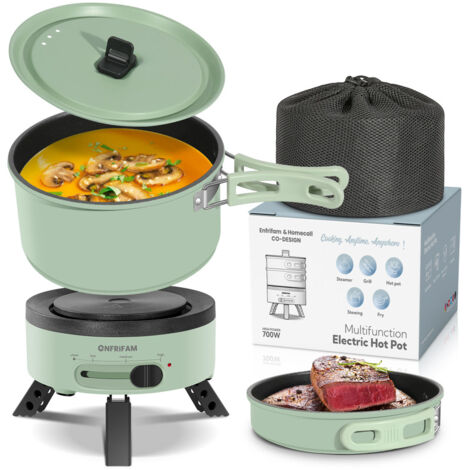 ENFRIFAM Elektrische Multipfanne Elektrische Hot Pot, Multikocher, Elektrische Pfannen, Campingkocher 700,00 W, Fondue Set, Ideal für Büro Wohnheime Hotels Reisen Wohnwagen-grün(2 st pot)